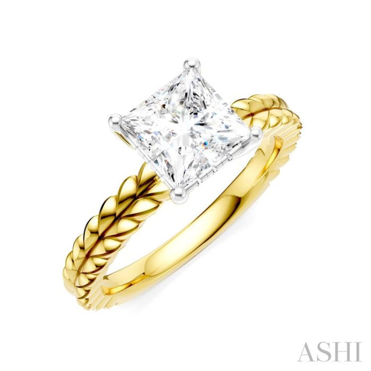 1/20 Ctw Princess Shape Round Cut Diamond Semi-Mount Engagement Ring in 14K Yellow and White Gold
