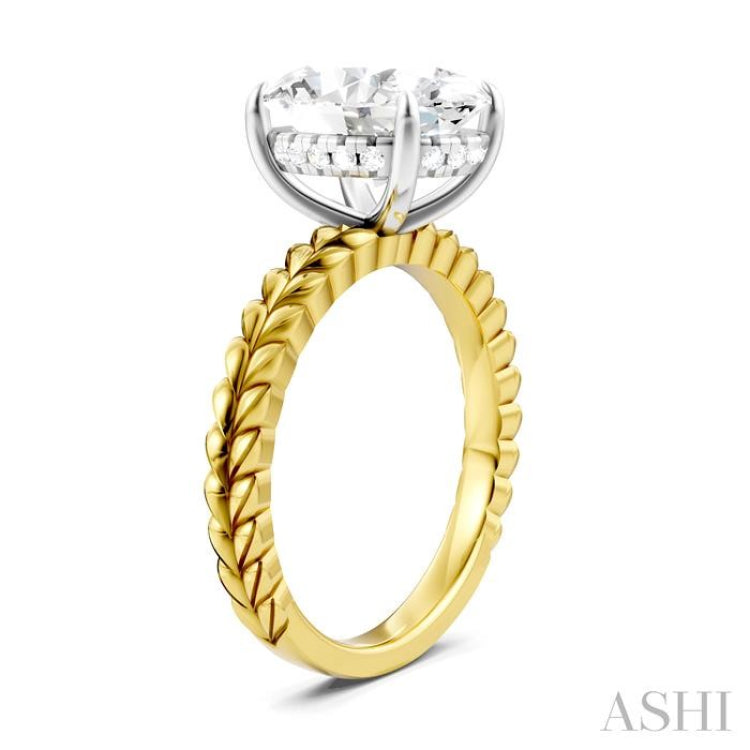 1/10 Ctw Oval Shape Round Cut Diamond Semi-Mount Engagement Ring in 14K Yellow and White Gold