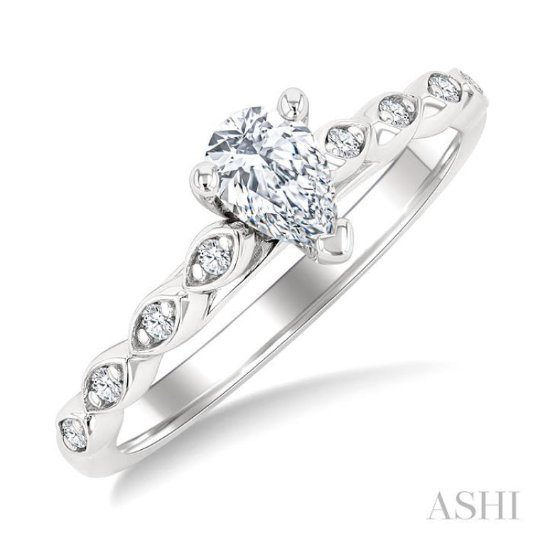 1/10 Ctw Pear Shape Marquise Mount Shank Round Cut Diamond Semi-Mount Engagement Ring in 14K White Gold
