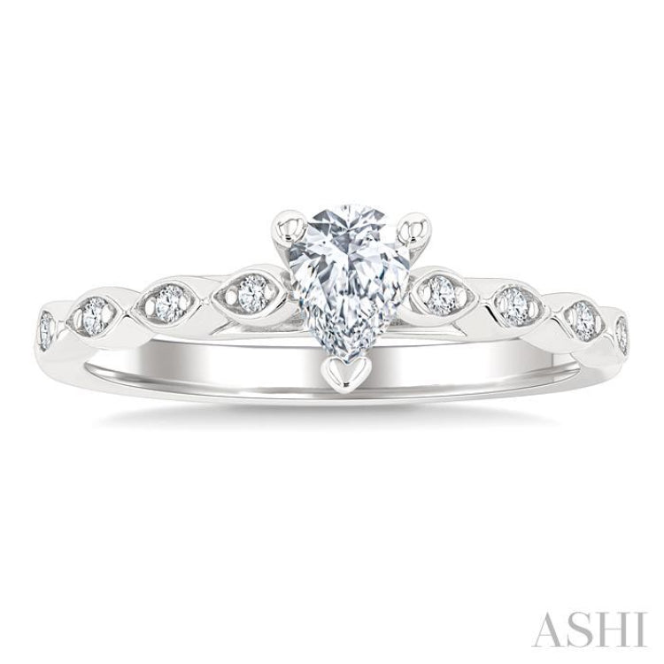 1/10 Ctw Pear Shape Marquise Mount Shank Round Cut Diamond Semi-Mount Engagement Ring in 14K White Gold