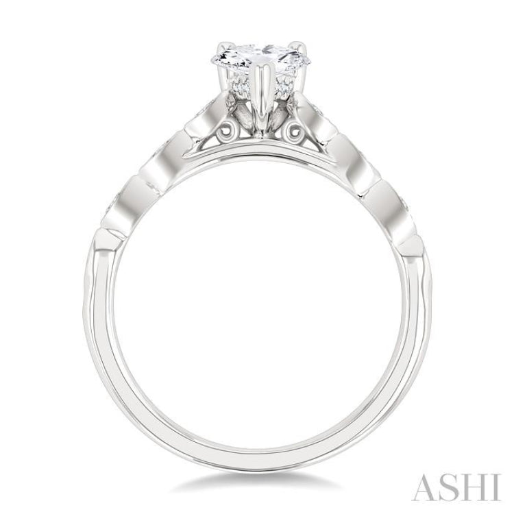 1/10 Ctw Pear Shape Marquise Mount Shank Round Cut Diamond Semi-Mount Engagement Ring in 14K White Gold