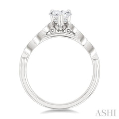 1/10 Ctw Pear Shape Marquise Mount Shank Round Cut Diamond Semi-Mount Engagement Ring in 14K White Gold