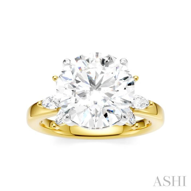 1/2 Ctw Akari Circular Shape Marquise and Round Cut Diamond Semi-Mount Engagement Ring in 14K yellow and White Gold