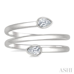 1/5 Ctw Split Double Coil Bezel Set Pear Cut Diamond Open Fashion Ring in 14K White Gold