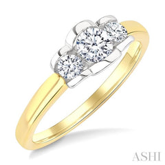 1/2 Ctw 3-Stone Round Cut Diamond Fashion Ring in 14K Yellow and White Gold