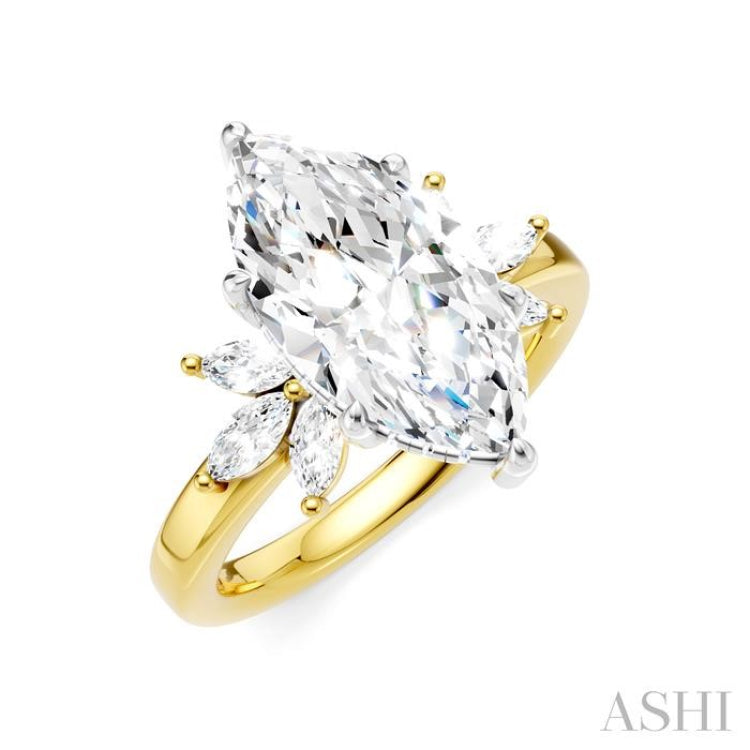 1/2 Ctw Akari Marquise and Round Cut Diamond Semi-Mount Engagement Ring in 14K Yellow and White Gold