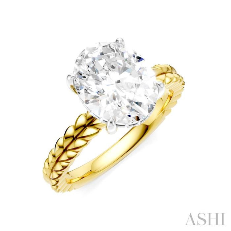 1/10 Ctw Oval Shape Round Cut Diamond Semi-Mount Engagement Ring in 14K Yellow and White Gold