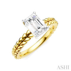 1/20 Ctw Emerald Shape Round Cut Diamond Semi-Mount Engagement Ring in 14K Yellow and White Gold