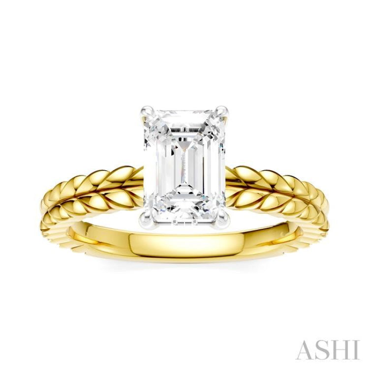 1/20 Ctw Emerald Shape Round Cut Diamond Semi-Mount Engagement Ring in 14K Yellow and White Gold