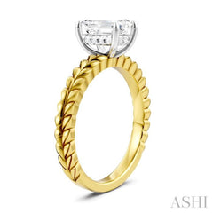 1/20 Ctw Emerald Shape Round Cut Diamond Semi-Mount Engagement Ring in 14K Yellow and White Gold