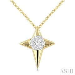 1/8 Ctw Lovebright Star Motif Round Cut Diamond Cluster Fashion Pendant With Chain in 14K Yellow and White Gold