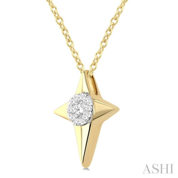 1/8 Ctw Lovebright Star Motif Round Cut Diamond Cluster Fashion Pendant With Chain in 14K Yellow and White Gold