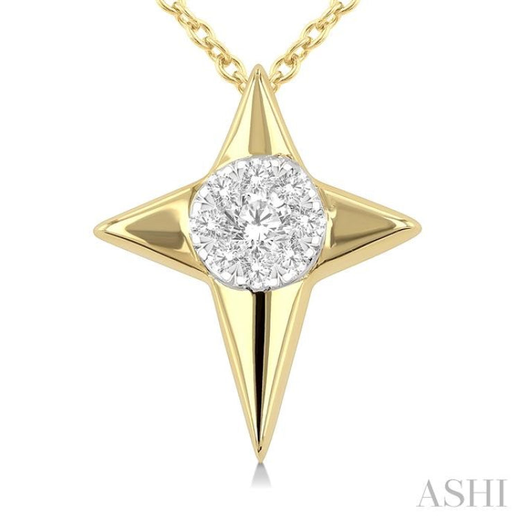 1/8 Ctw Lovebright Star Motif Round Cut Diamond Cluster Fashion Pendant With Chain in 14K Yellow and White Gold