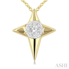1/8 Ctw Lovebright Star Motif Round Cut Diamond Cluster Fashion Pendant With Chain in 14K Yellow and White Gold