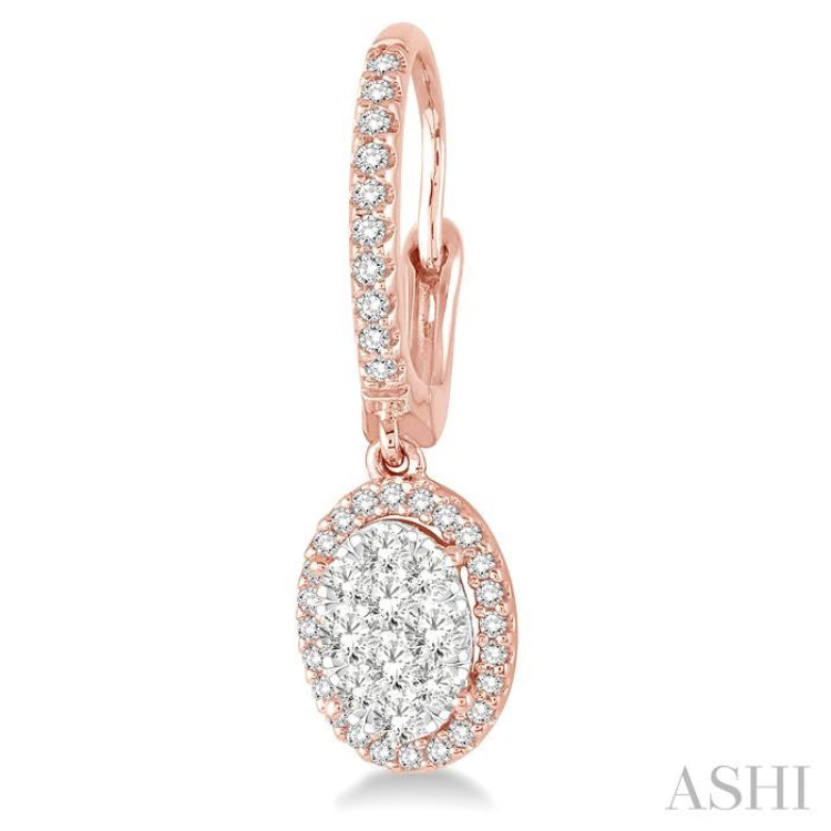5/8 Ctw Oval Shape Diamond Lovebright Earrings in 14K Rose and White Gold