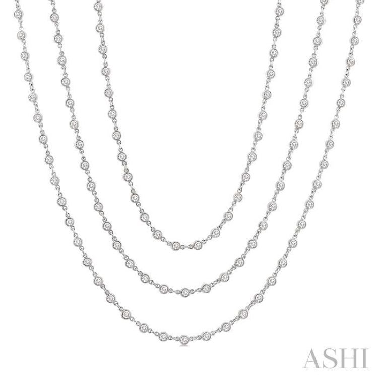 10 Ctw Bezel Set Round Cut Diamond Layered 60-Inch Necklace in 14K White Gold