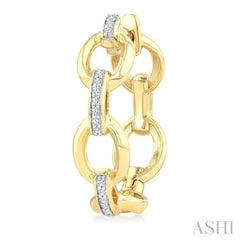 1/10 Ctw Bold Open Window Oval Shaped Round Cut Diamond Fashion Hoop Earring in 10K Yellow Gold