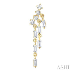 3/4 Ctw Mini Chandelier Baguette and Round Cut Diamond Fashion Long Earring in 14K Yellow Gold