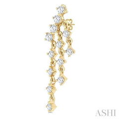3/4 Ctw Round Cut Diamond Mini Chandelier Fashion Long Earring in 14K Yellow Gold