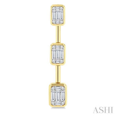 7/8 Ctw Fusion Baguette and Round Cut Diamond Bar Link Fashion earrings in 14K Yellow and White Gold