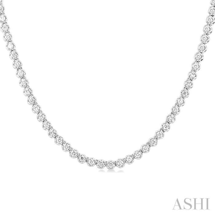 3 Ctw Illusion Round Cut Diamond Eternity Tennis Necklace in 14K White Gold