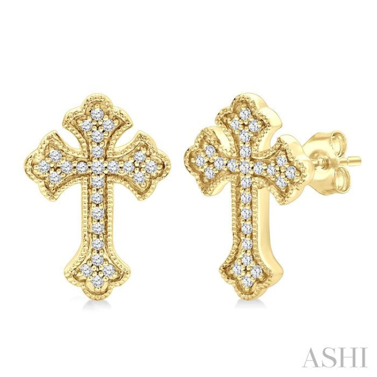 1/6 Ctw Round Cut Diamond Cross Petite Fashion Earrings in 10K Yellow Gold