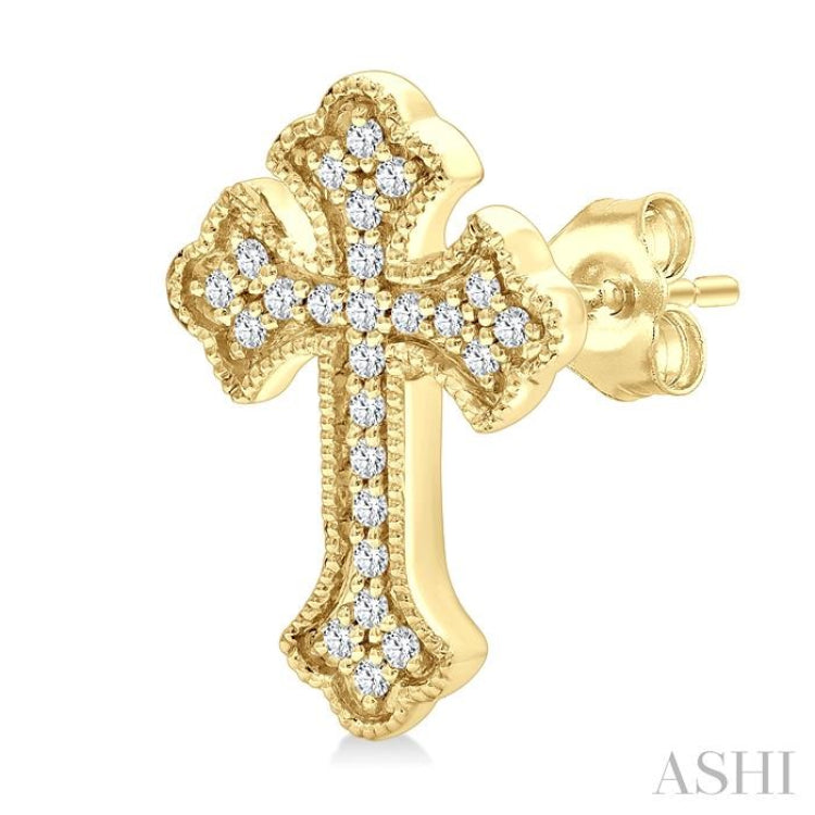1/6 Ctw Round Cut Diamond Cross Petite Fashion Earrings in 10K Yellow Gold