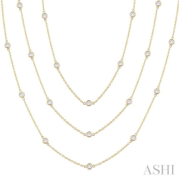 3 Ctw Bezel Set Round Cut Diamond 60-Inch Long Station Necklace in 14K Yellow Gold