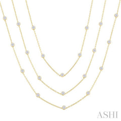 7 Ctw Bezel Set Round Cut Diamond 60-Inch Long Station Necklace in 14K Yellow Gold