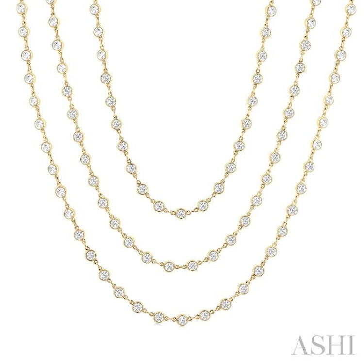 20 Ctw Bezel Set Round Cut Diamond Layered 60-Inch Necklace in 14K Yellow Gold