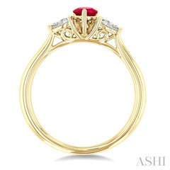1/5 Ctw 3-Stone Pear Cut 6X4MM Ruby and Pear Cut Diamond Precious Ring in 14K Yellow Gold