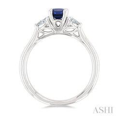 1/5 Ctw 3-Stone Emerald Cut 6X4MM Sapphire and Pear Cut Diamond Precious Ring in 14K White Gold