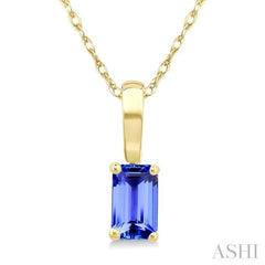 5X3 MM Octagon shape Tanzanite Precious Solitaire Pendant With Chain in 14K Yellow Gold