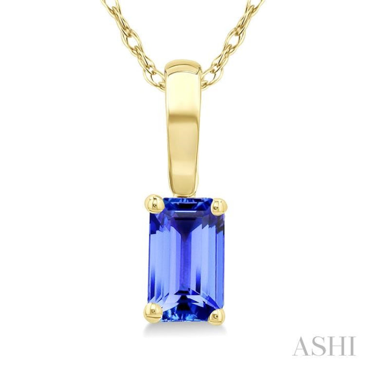 5X3 MM Octagon shape Tanzanite Precious Solitaire Pendant With Chain in 14K Yellow Gold