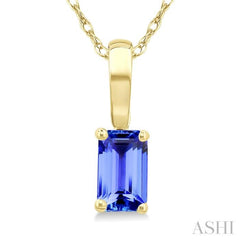 5X3 MM Octagon shape Tanzanite Precious Solitaire Pendant With Chain in 14K Yellow Gold