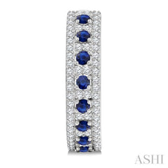 3/4 Ctw 2.00MM Round Cut Sapphire and Round Cut Diamond Precious Hoop Earring in 14K White Gold