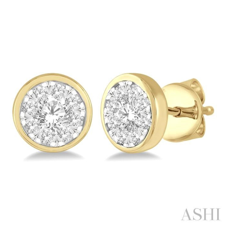 1 Ctw Lovebright Round Cut Diamond Stud Earrings in 14K Yellow and White Gold