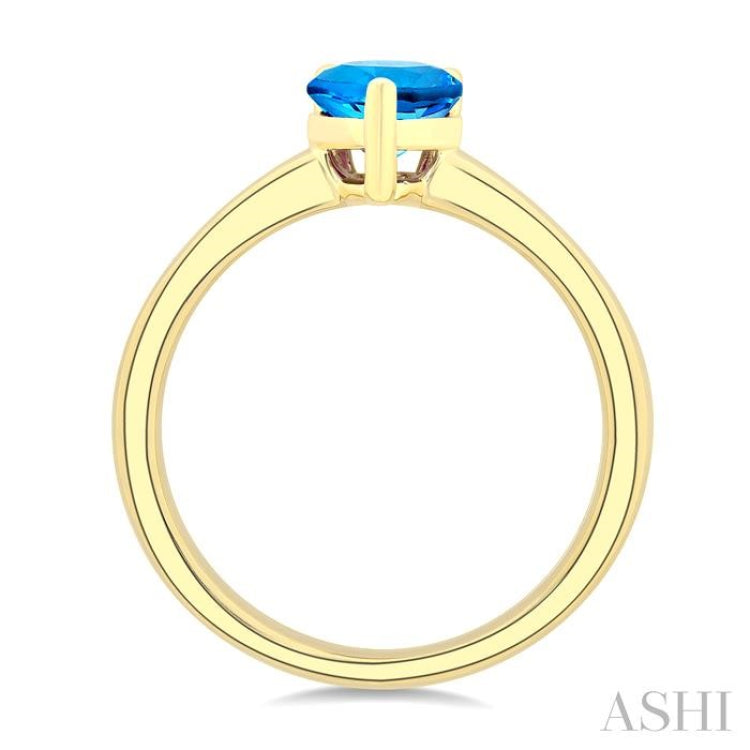 8X5 MM Pear Cut Blue Topaz Semi-Precious Solitaire Ring in 14K Yellow Gold