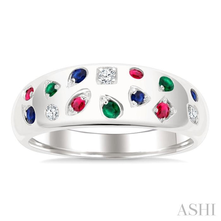 1/20 Ctw Round Cut Gemstone Mosaic Precious Fashion Wide Band in 14K White Gold