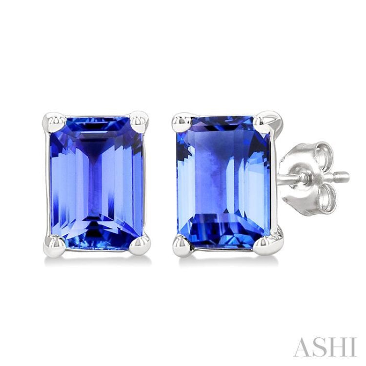 4X3 MM Octagon Shape Tanzanite Precious Stud Earrings in 14K White Gold
