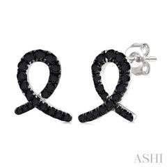 1/3 Ctw Ribbon Loop Round Cut Black Diamond Fashion Stud earrings in 10K White Gold