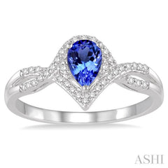 6x4 MM Pear Shape Tanzanite and 1/6 Ctw Round Cut Diamond Ring in 14K White Gold