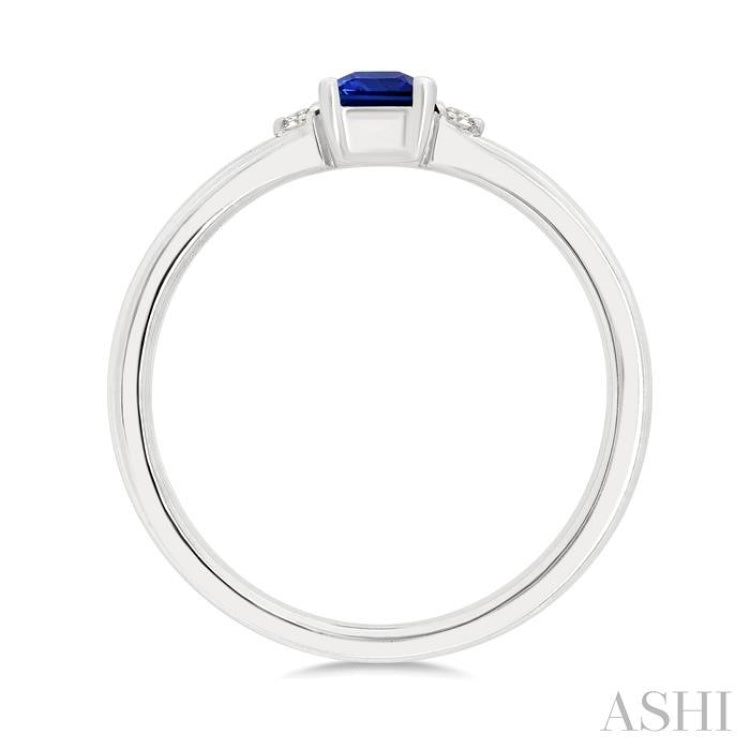 1/50 Ctw Princess Cut 3.5MM Sapphire and Round Cut Diamond Petite Precious Ring in 10K White Gold