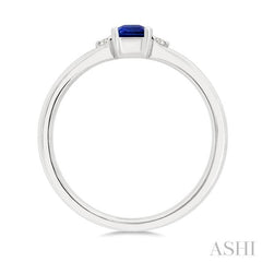 1/50 Ctw Princess Cut 3.5MM Sapphire and Round Cut Diamond Petite Precious Ring in 10K White Gold