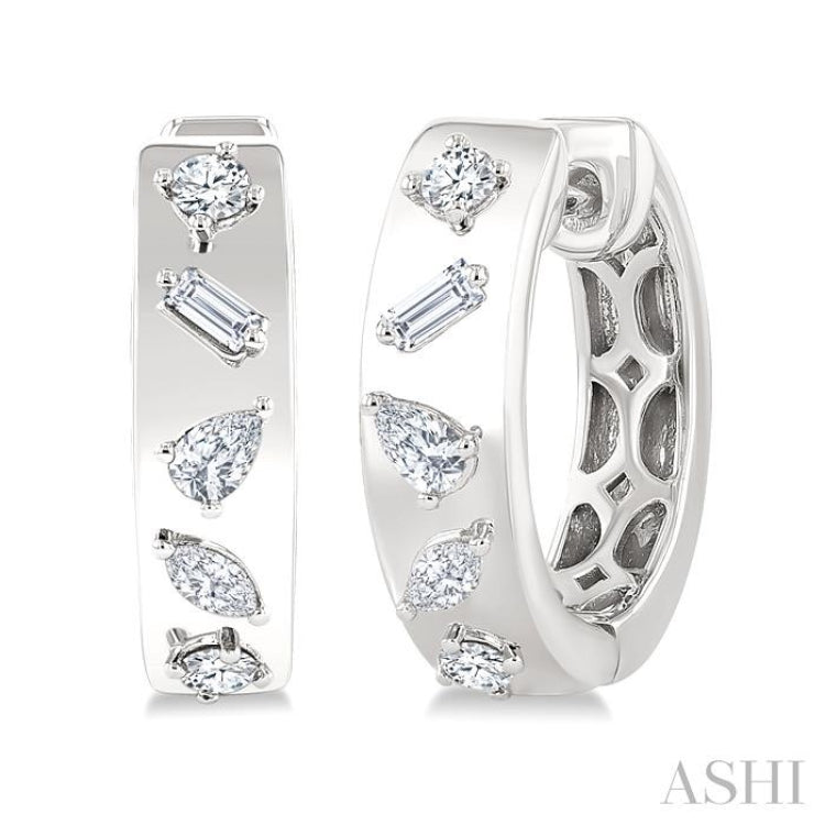 1/3 Ctw Mixed Cut Diamond Fashion Hoop Earring in 14K White Gold