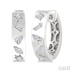 1/3 Ctw Mixed Cut Diamond Fashion Hoop Earring in 14K White Gold