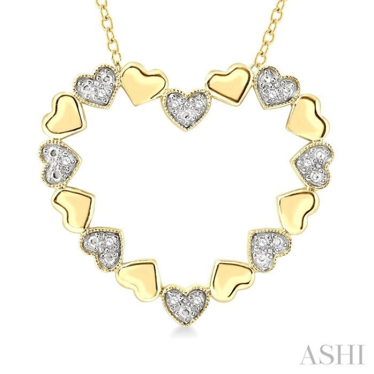 1/20 Ctw Puffed Heart Round Cut Diamond Pendant With Chain in Yellow Gold Vermeil