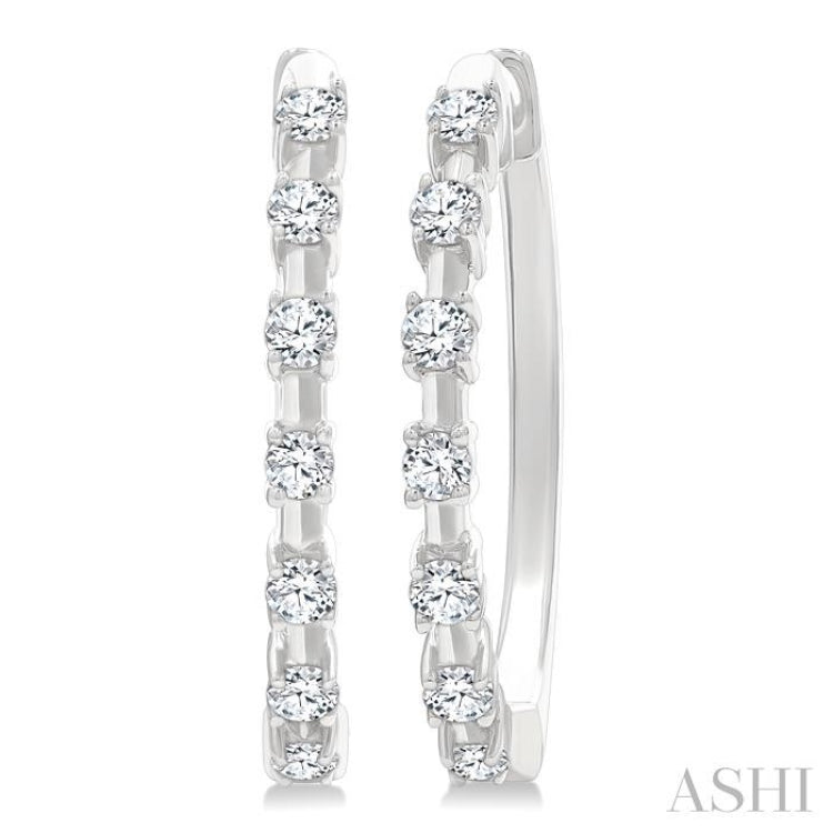 1/4 Ctw Round Cut Diamond Floating Hoop Fashion Earrings in 10K White Gold