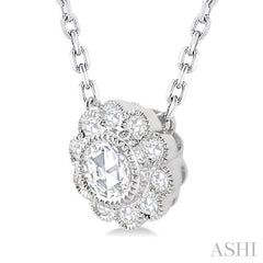 1/3 Ctw Rose Cut Diamond Pendant in 14K White Gold with chain