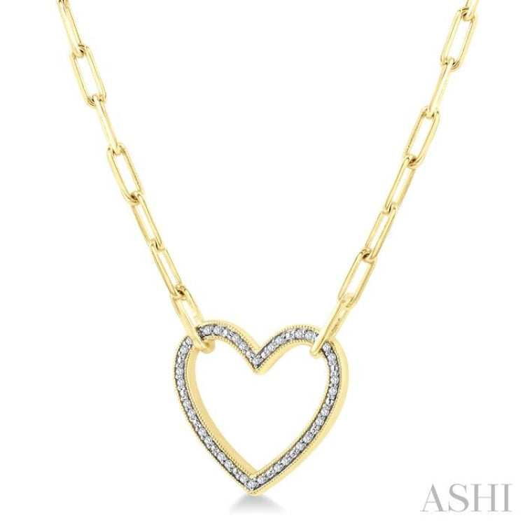 1/10 Ctw Heart Frame Round Cut Diamond Fashion Pendant With Paperclip Chain in Yellow Gold Vermeil